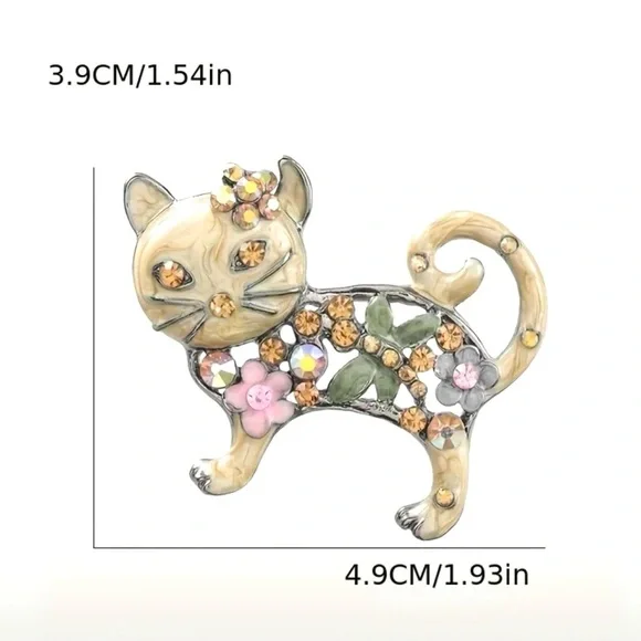 Brooch-cat, NIP,  enamel beige paint/ rhinestones, 1.9x1.5 - Picture 8 of 8